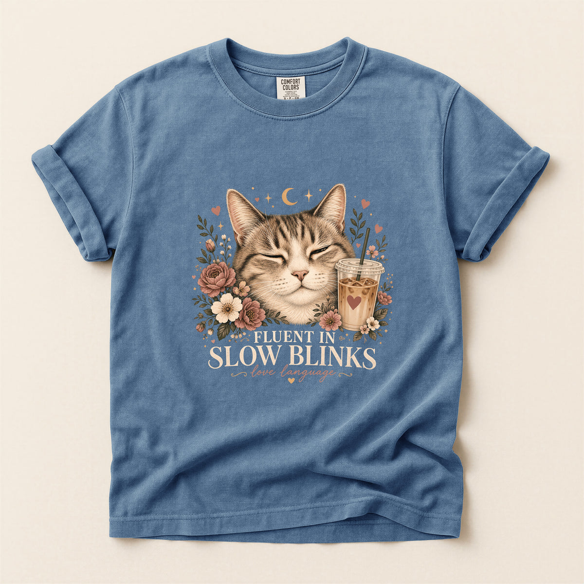 Fluent In Slow Blinks – Blue Jean Comfort Colors tee