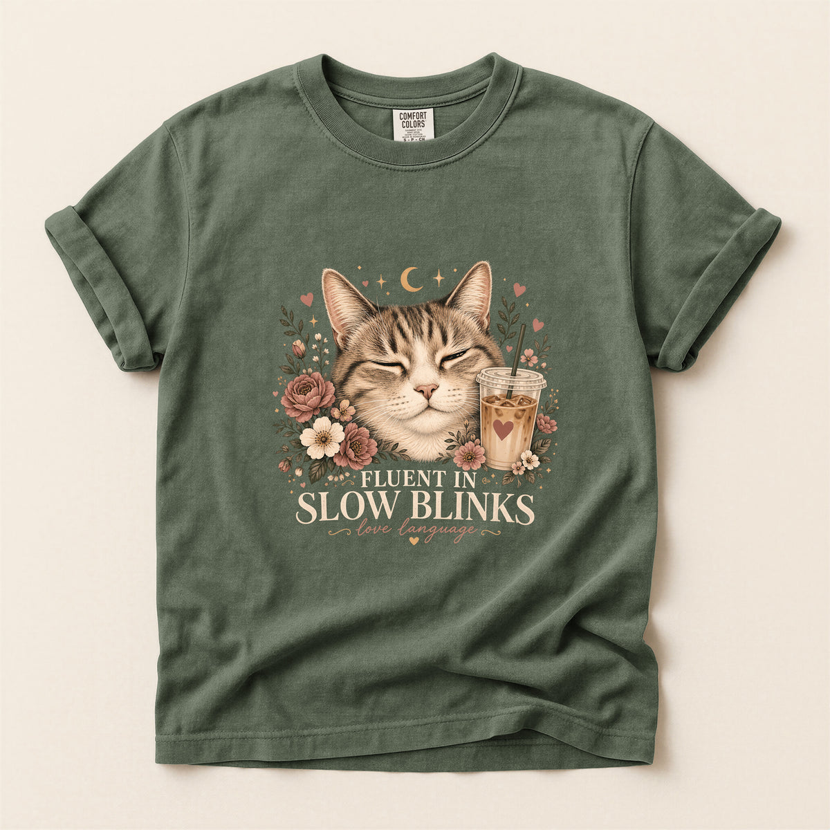 Fluent In Slow Blinks – Moss Comfort Colors tee