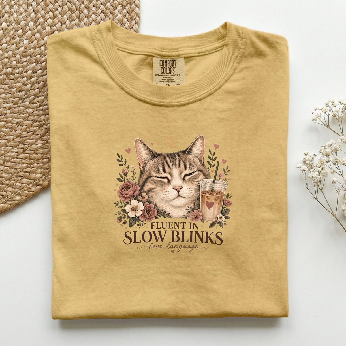 Fluent In Slow Blinks – Mustard Comfort Colors tee
