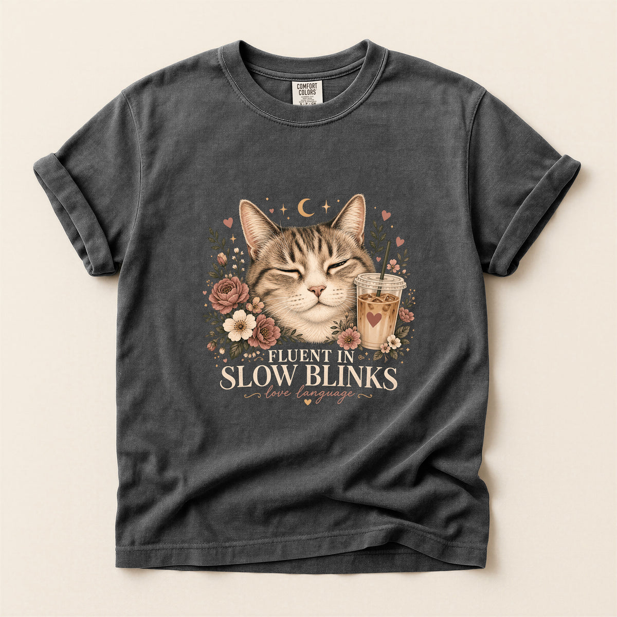 Fluent In Slow Blinks – Pepper Comfort Colors tee