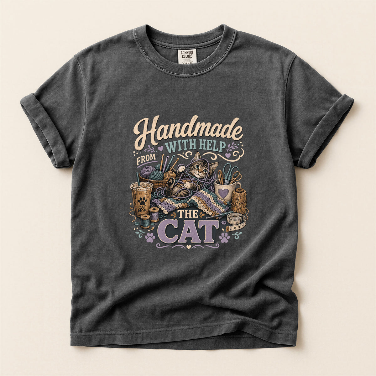 Handmade With Help From The Cat – Pepper Comfort Colors tee
