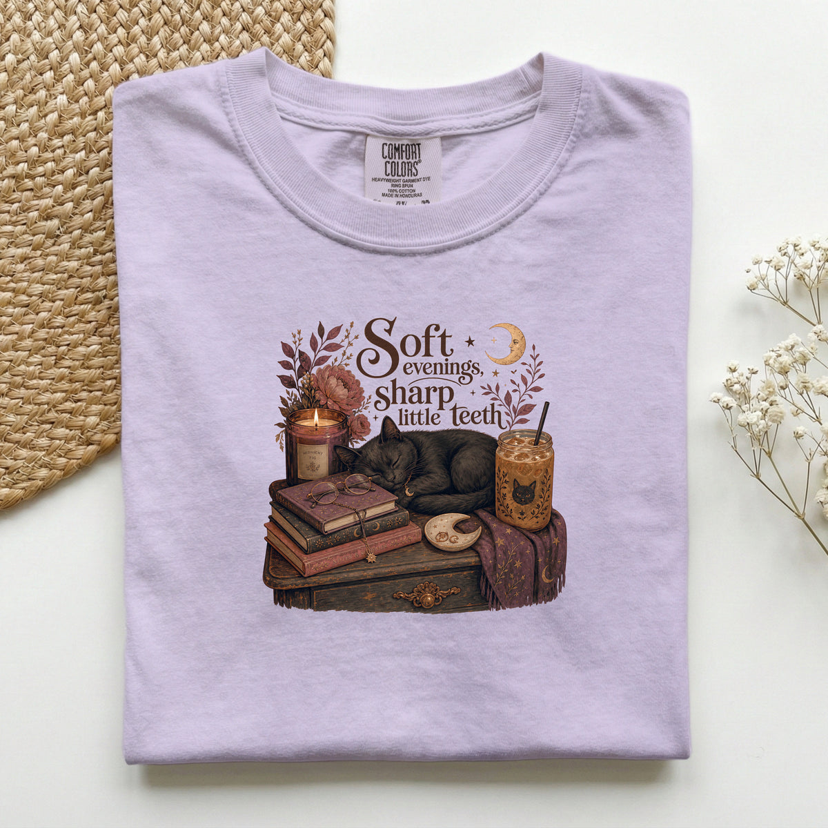 Soft Evenings Sharp Little Teeth – Orchid Comfort Colors tee