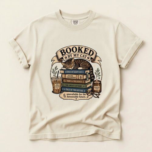 Booked By My Cat graphic tee in Ivory, flat lay