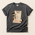 Meow Brew Receipt graphic tee in Pepper, folded flat lay