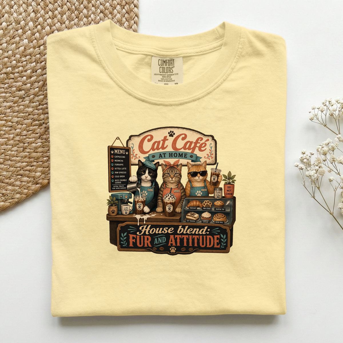 Cat Cafe At Home – Butter Comfort Colors tee