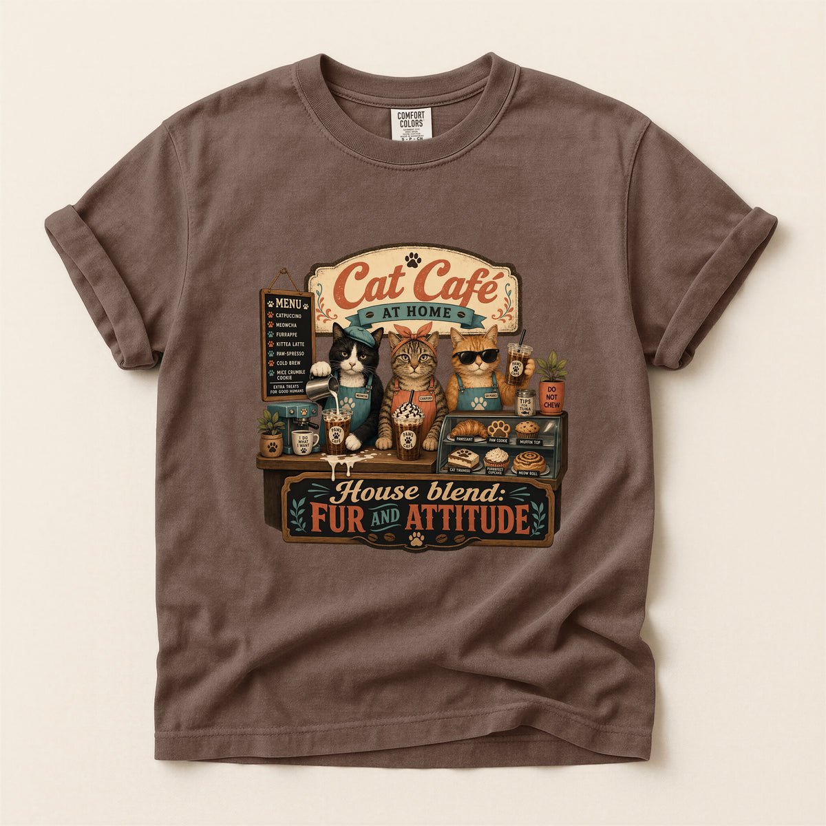 Cat Cafe At Home – Espresso Comfort Colors tee
