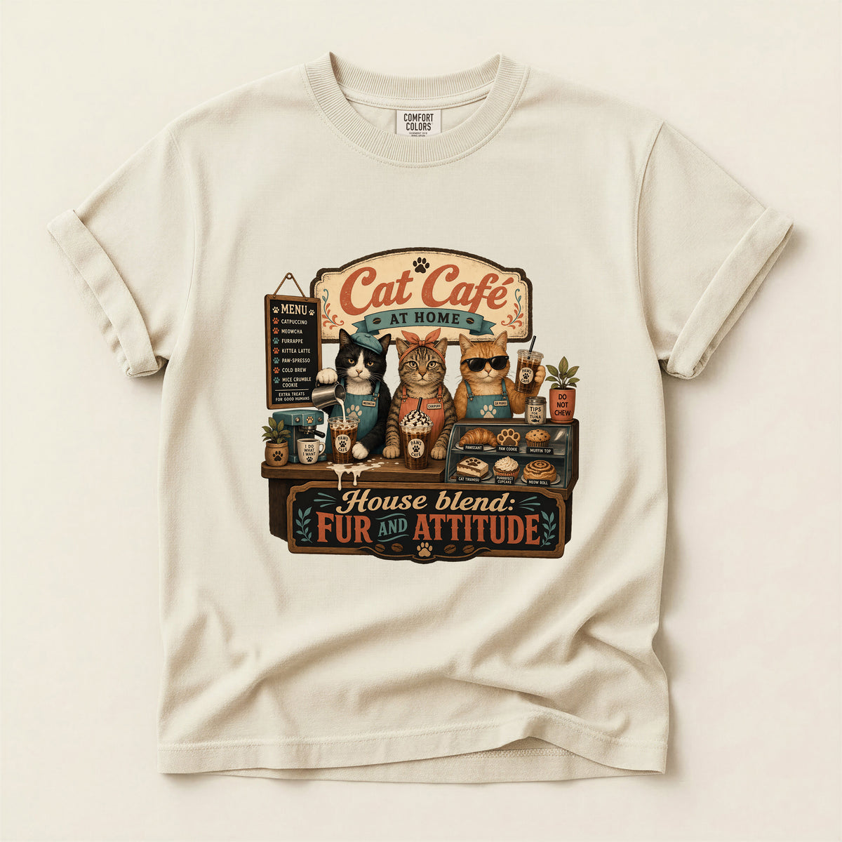 Cat Cafe At Home – Ivory Comfort Colors tee