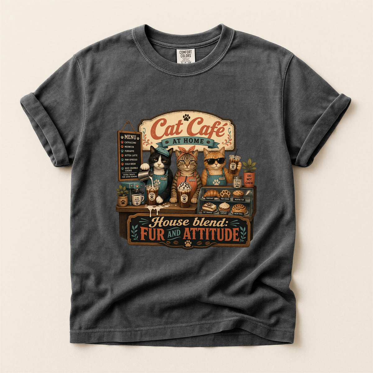 Cat Cafe At Home – Pepper Comfort Colors tee