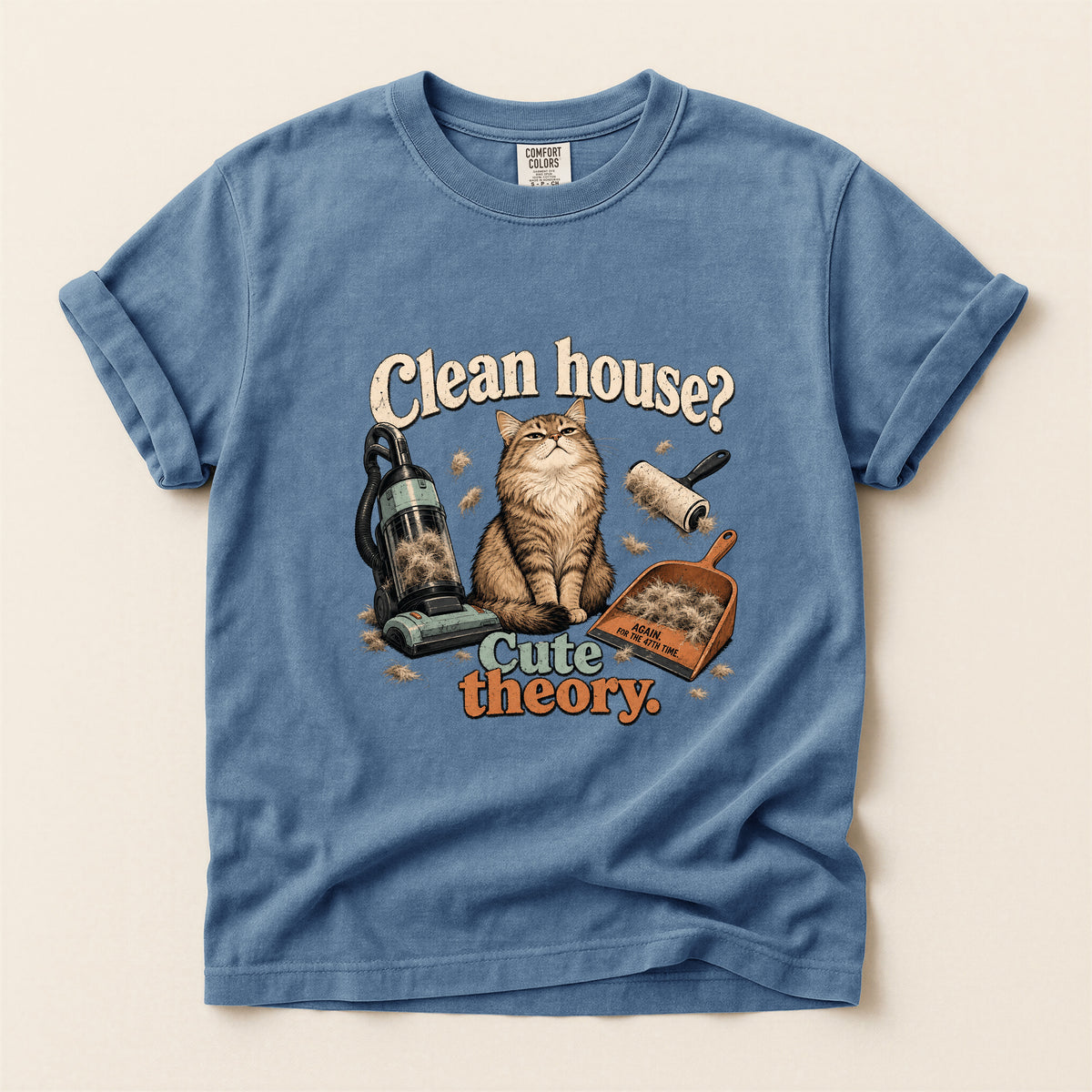 Clean House Cute Theory graphic tee in Blue Jean, folded flat lay