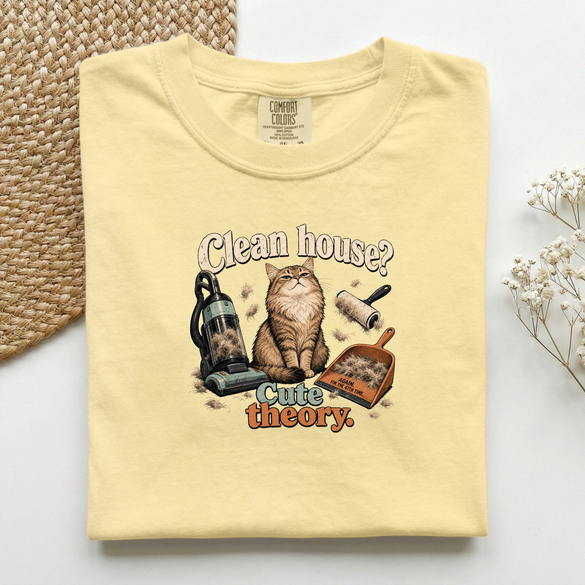 Clean House Cute Theory graphic tee in Butter, folded flat lay