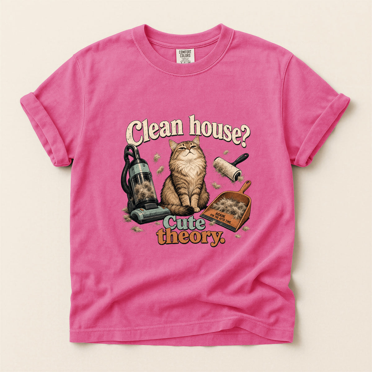 Clean House Cute Theory graphic tee in Crunchberry, folded flat lay