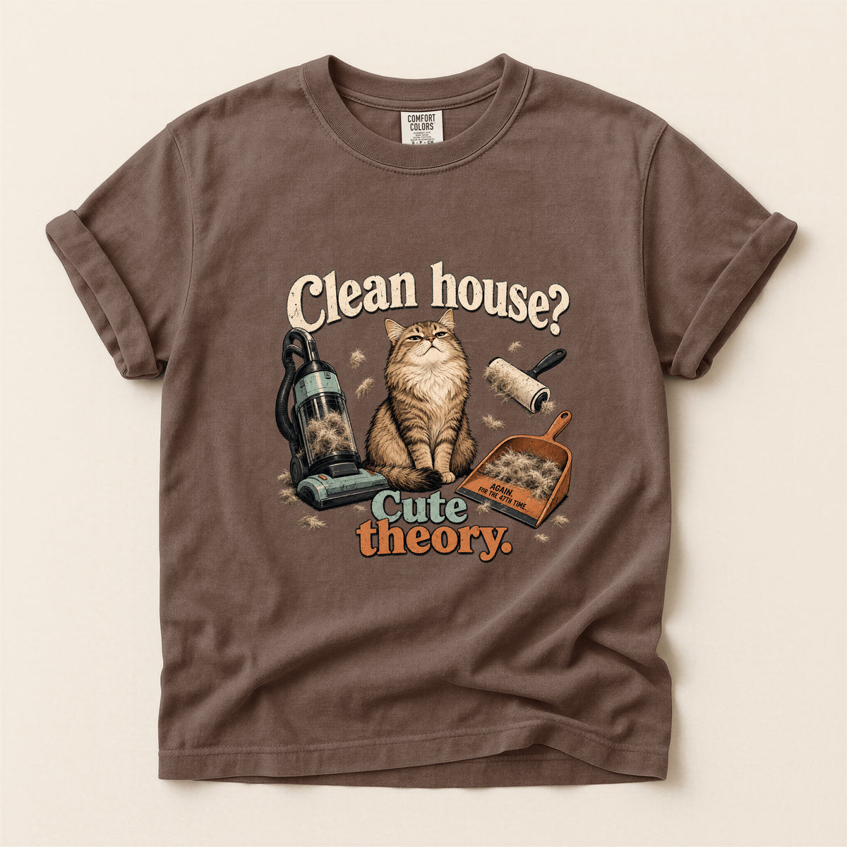 Clean House Cute Theory graphic tee in Espresso, folded flat lay