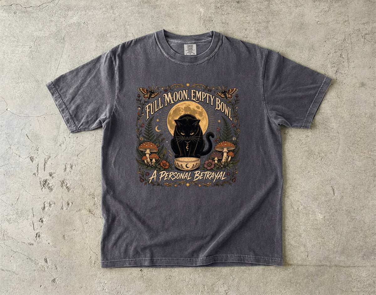 Full Moon Empty Bowl graphic tee in Pepper, folded flat lay