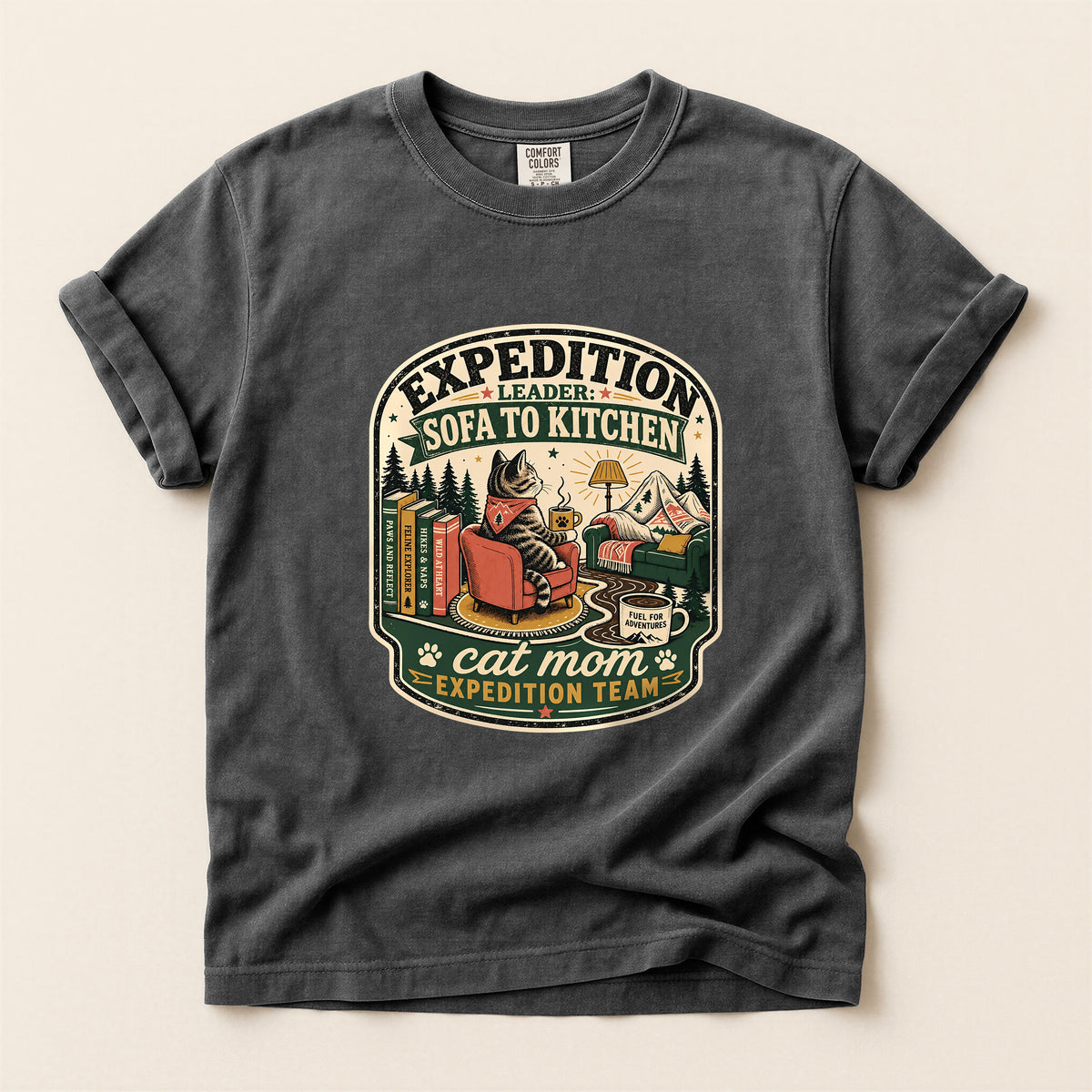 Expedition Leader: Sofa to Kitchen Comfort Colors tee in Pepper – cat mum introvert gift