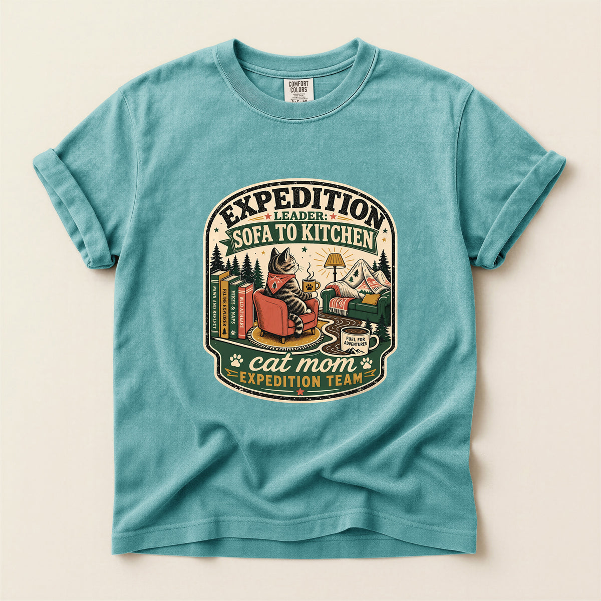 Expedition Leader: Sofa to Kitchen Comfort Colors tee in Seafoam – cat mum introvert gift