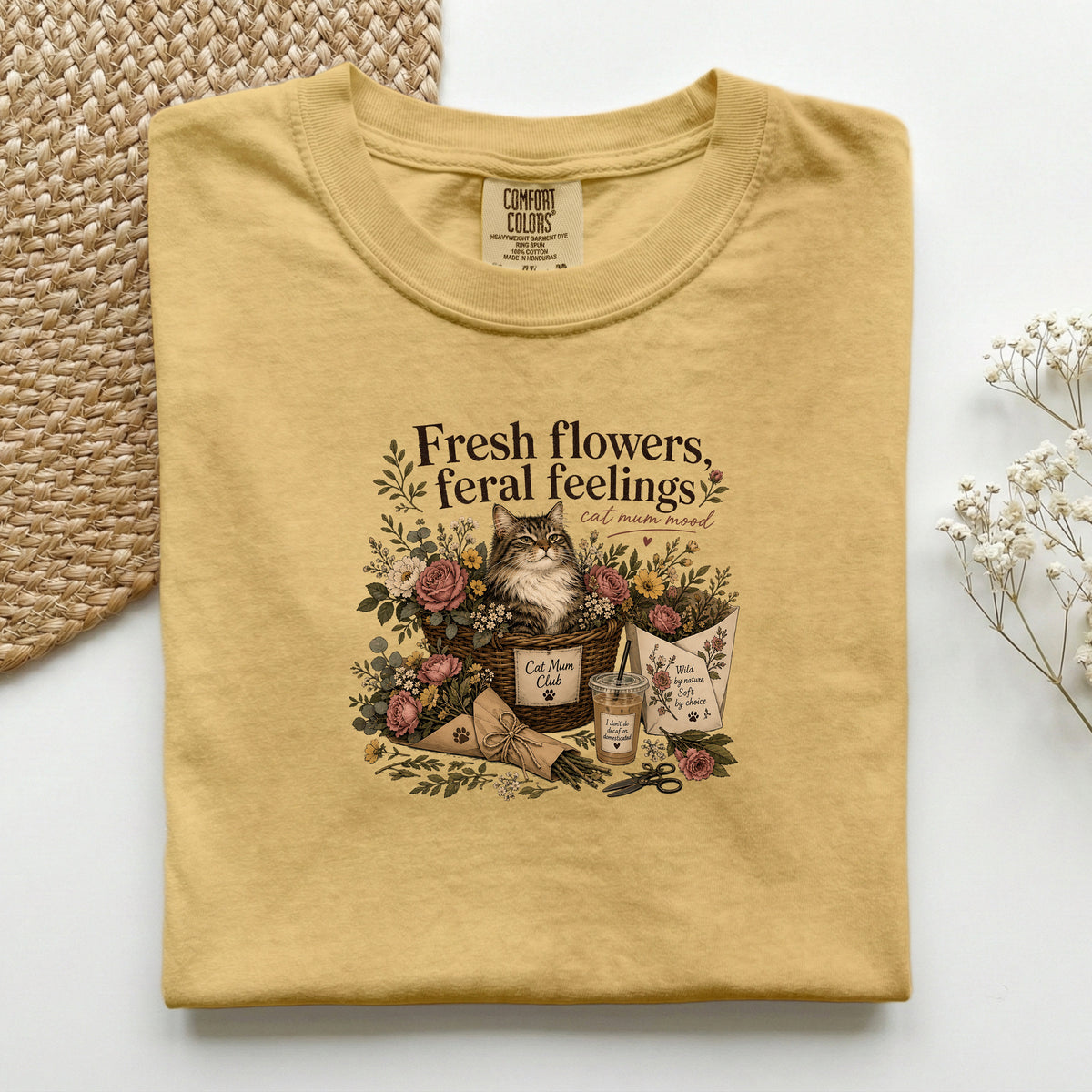 Fresh Flowers Feral Feelings – Mustard Comfort Colors tee