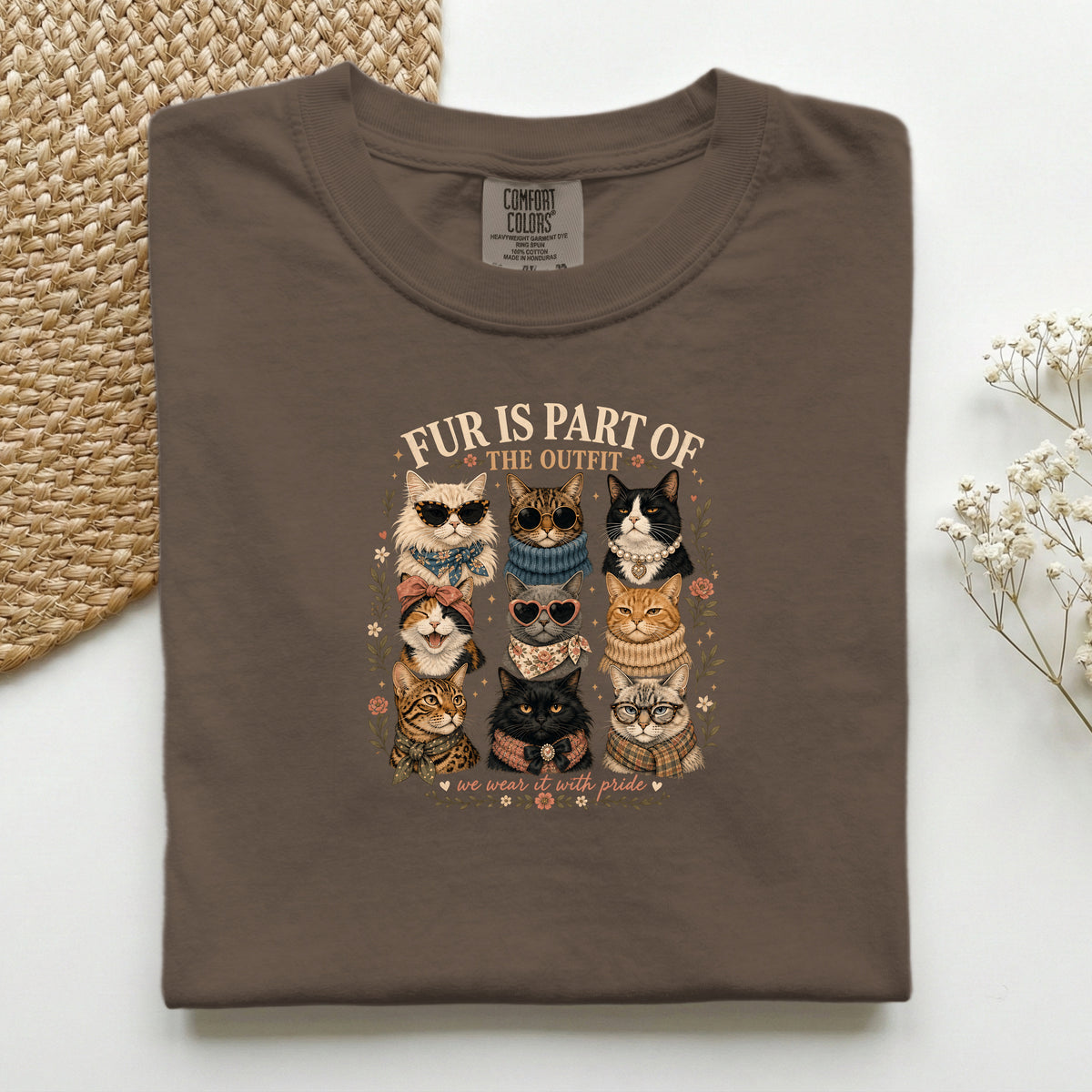 Fur Is Part Of The Outfit graphic tee in Espresso, folded flat lay