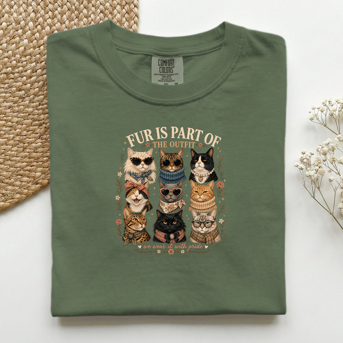 Fur Is Part Of The Outfit graphic tee in Hemp, folded flat lay