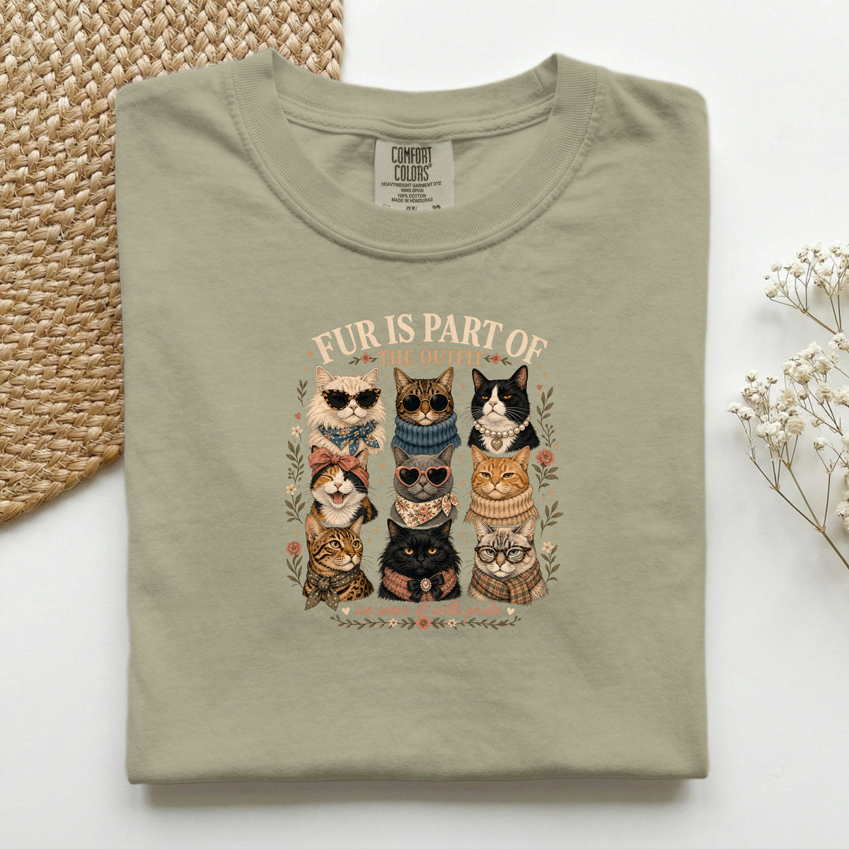 Fur Is Part Of The Outfit graphic tee in Khaki, folded flat lay