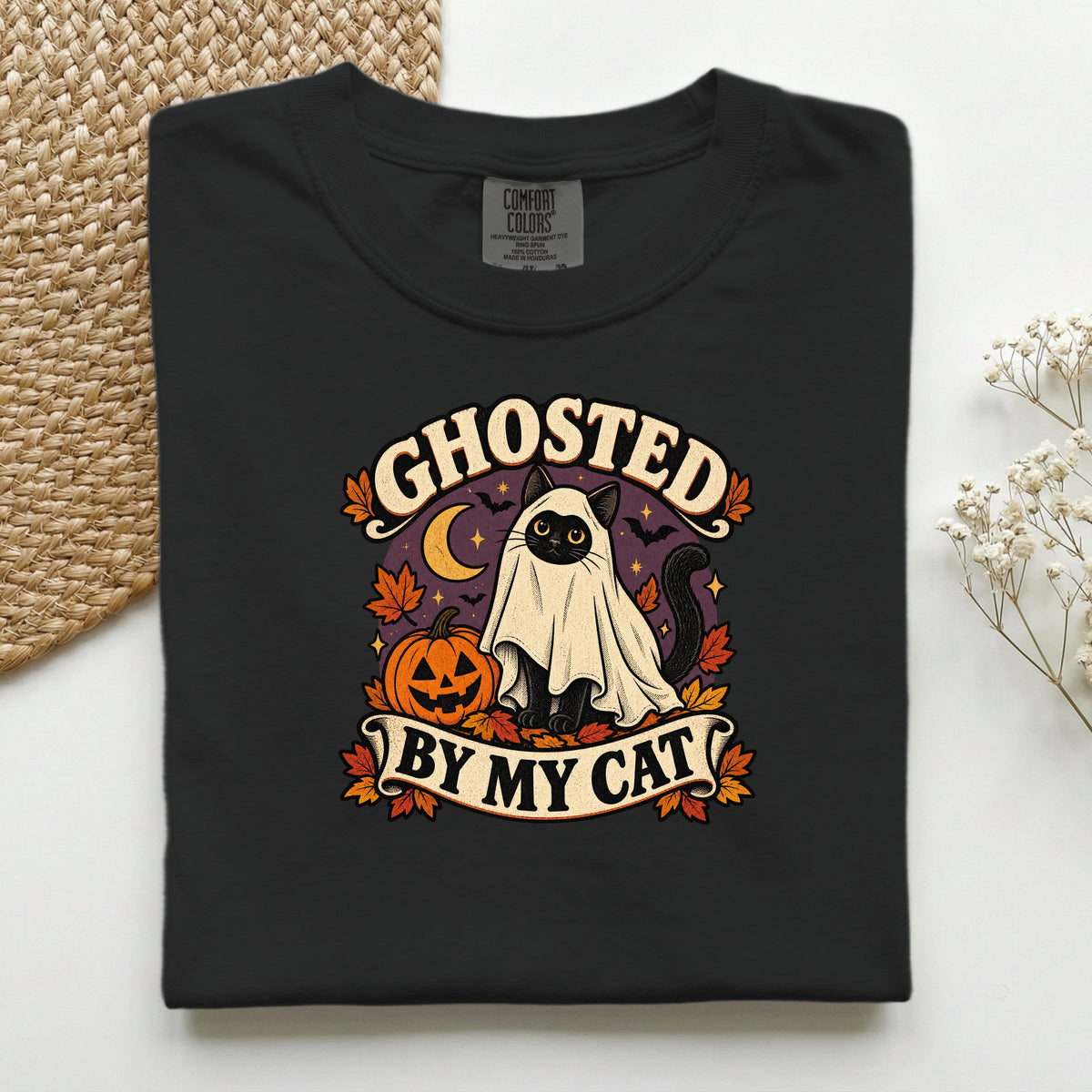 Ghosted By My Cat graphic tee in Black, folded flat lay