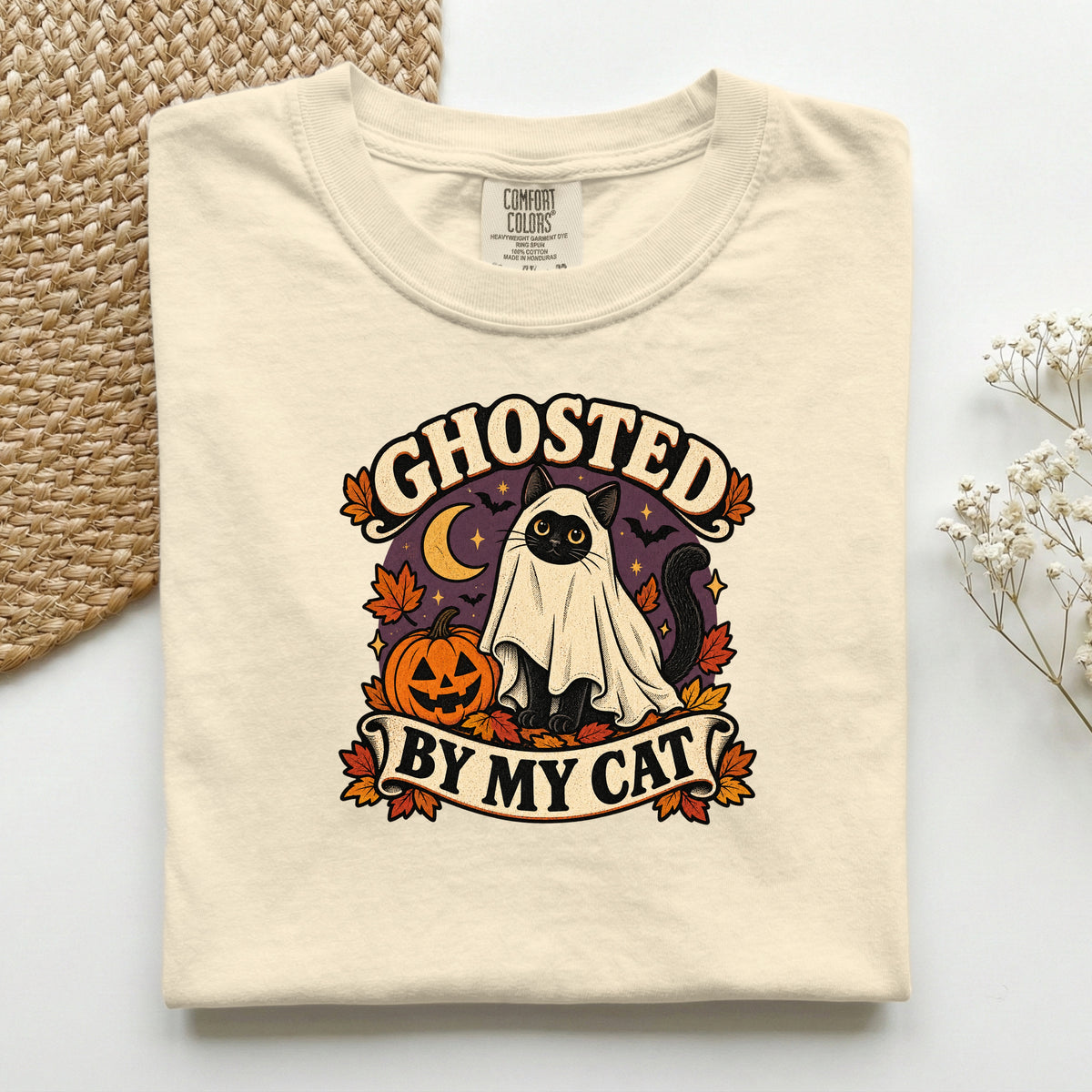 Ghosted By My Cat graphic tee in Ivory, folded flat lay