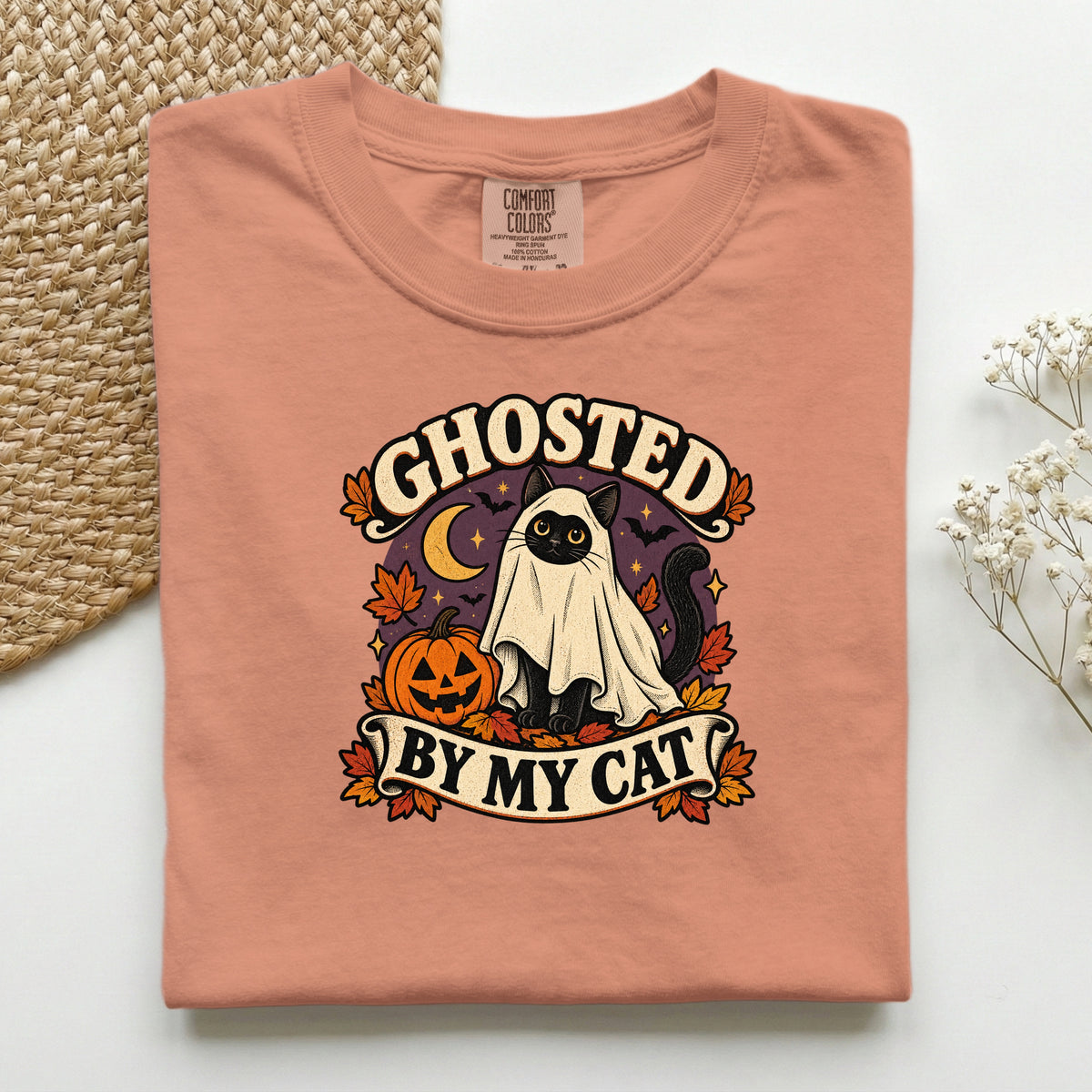 Ghosted By My Cat graphic tee in Terracotta, folded flat lay