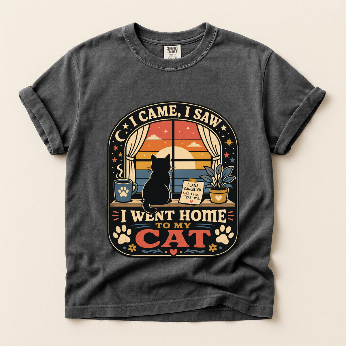 I Came I Saw I Went Home to My Cat graphic tee in Pepper, folded flat lay