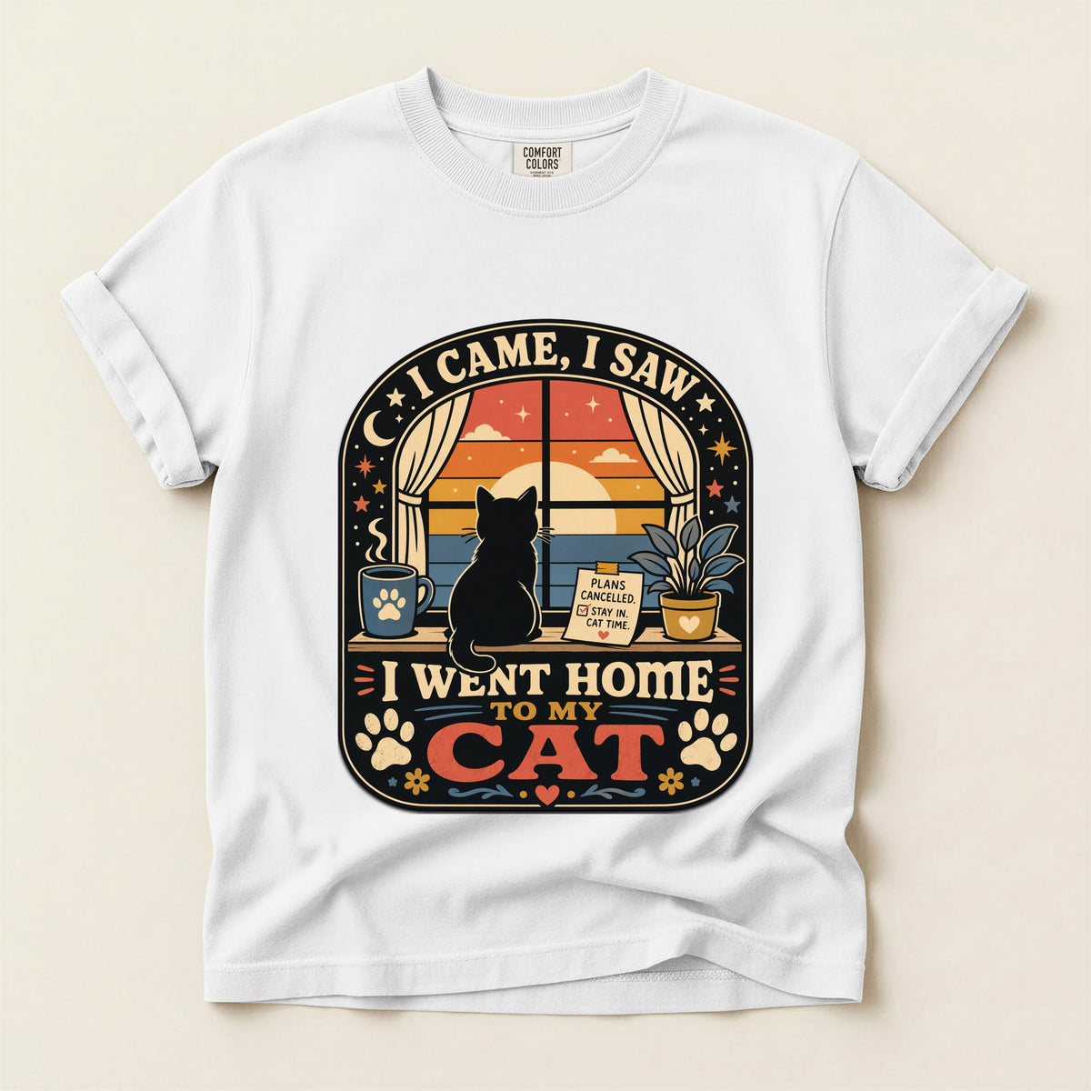 I Came I Saw I Went Home to My Cat graphic tee in White, folded flat lay