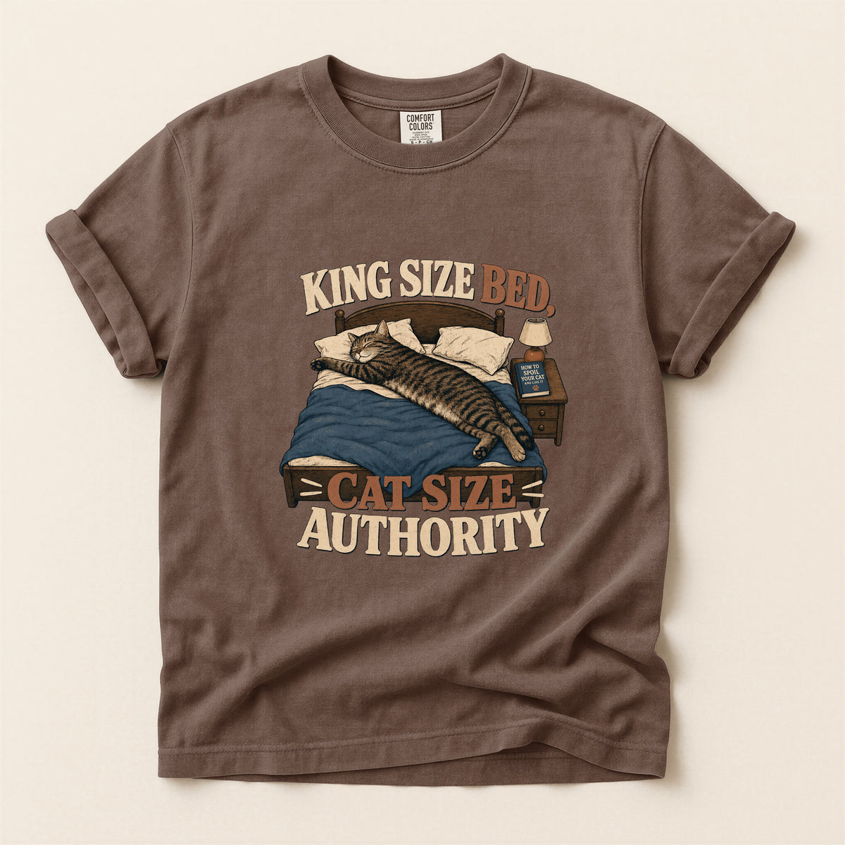 King Size Bed Cat Authority graphic tee in Espresso, folded flat lay