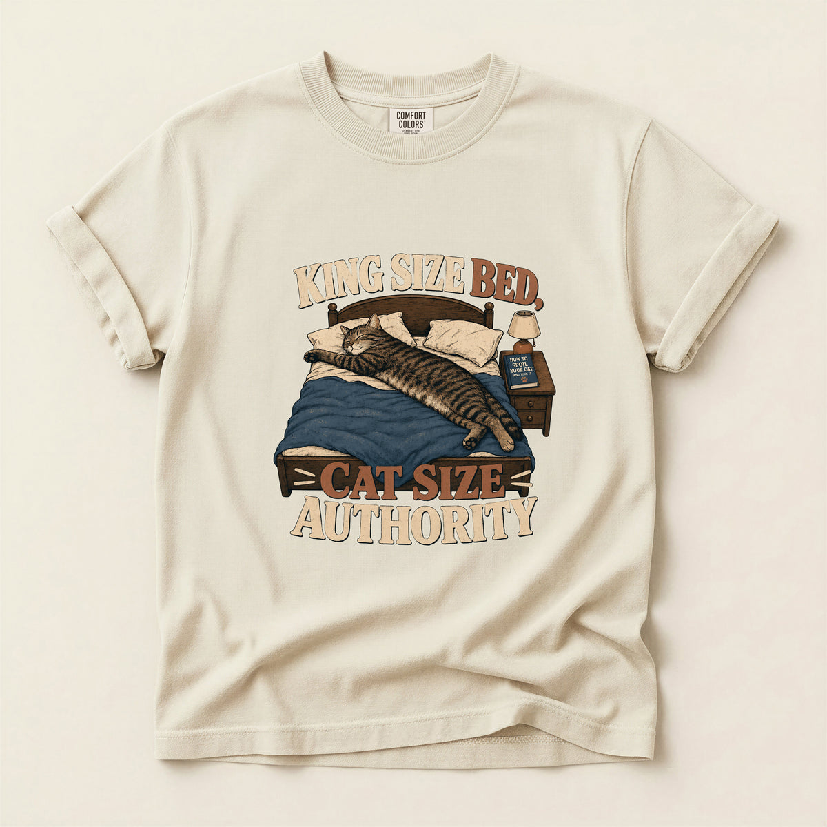 King Size Bed Cat Authority graphic tee in Ivory, folded flat lay