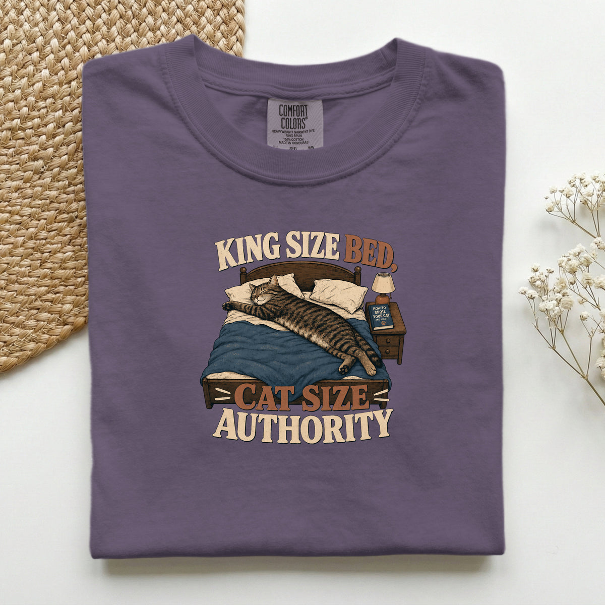 King Size Bed Cat Authority graphic tee in Wine, folded flat lay