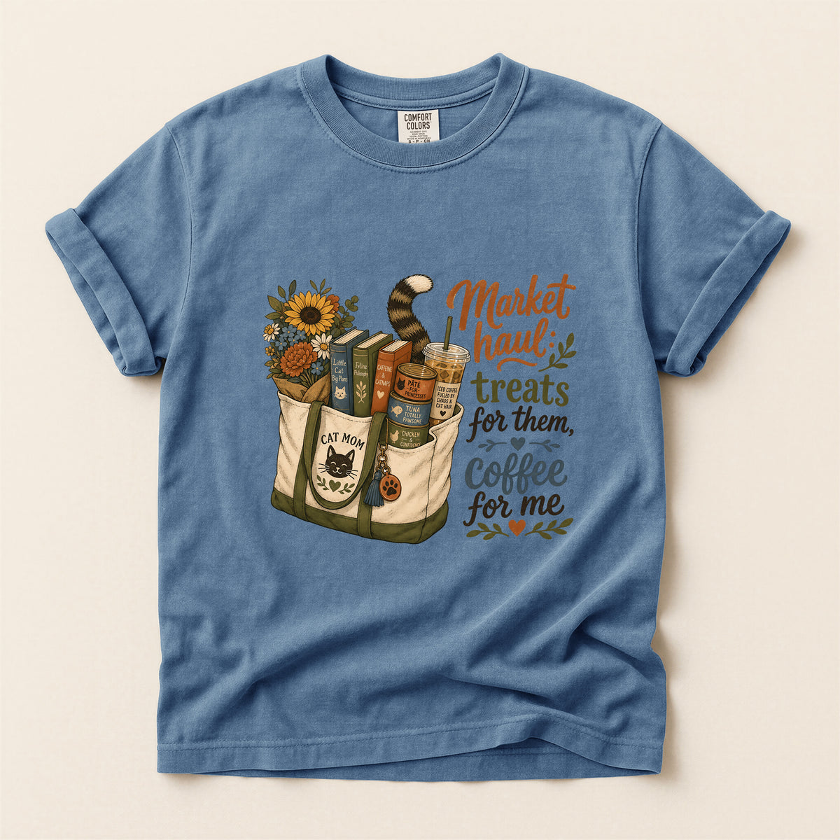 Market Haul Cat Mom – Blue Jean Comfort Colors tee