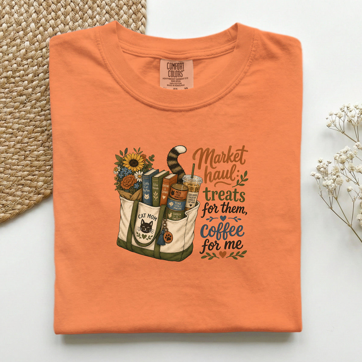 Market Haul Cat Mom – Burnt Orange Comfort Colors tee