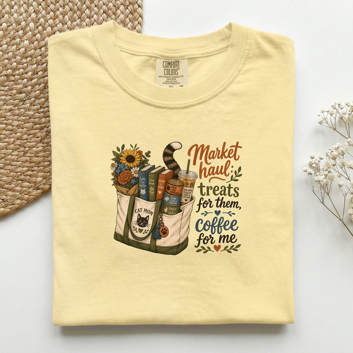 Market Haul Cat Mom – Butter Comfort Colors tee