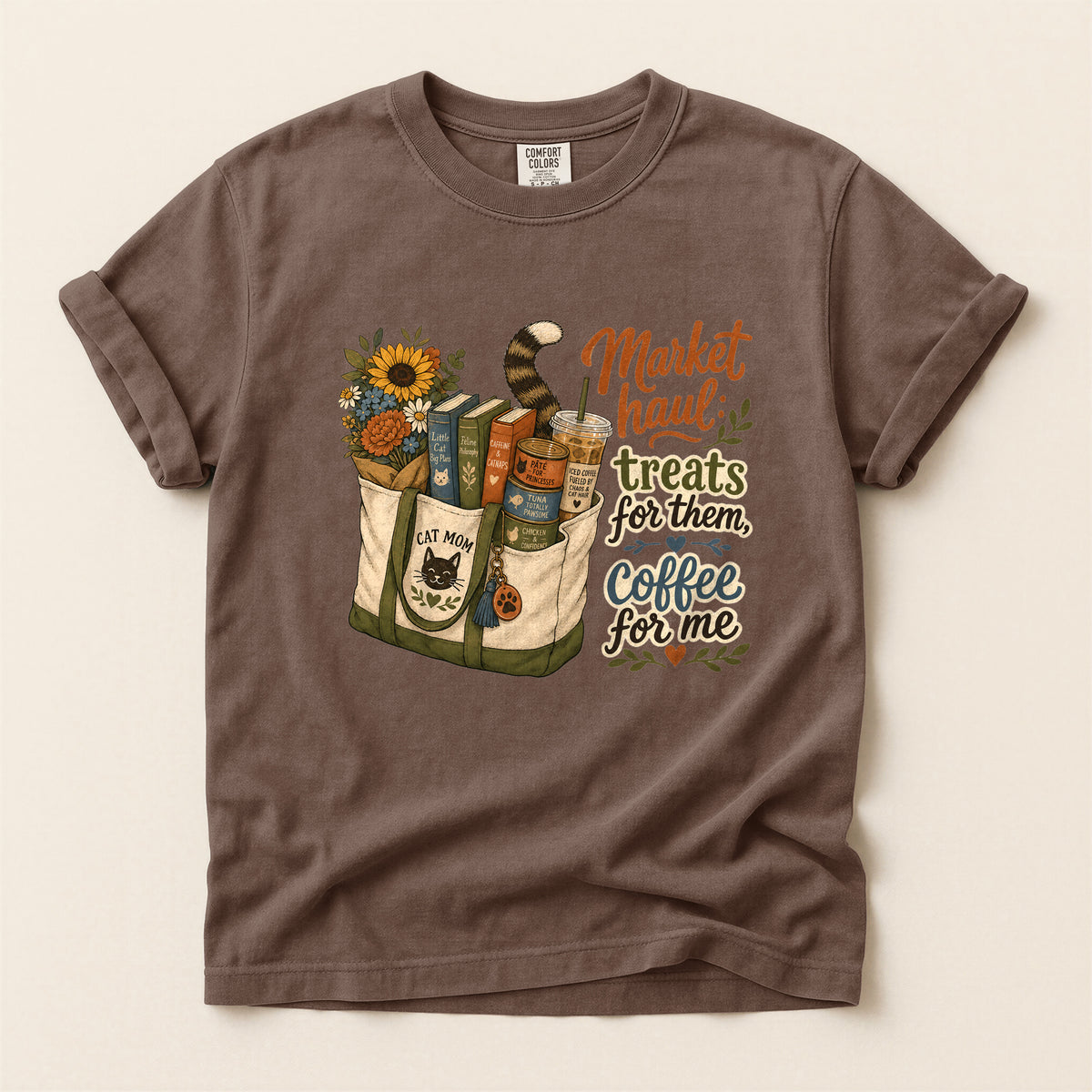 Market Haul Cat Mom – Espresso Comfort Colors tee