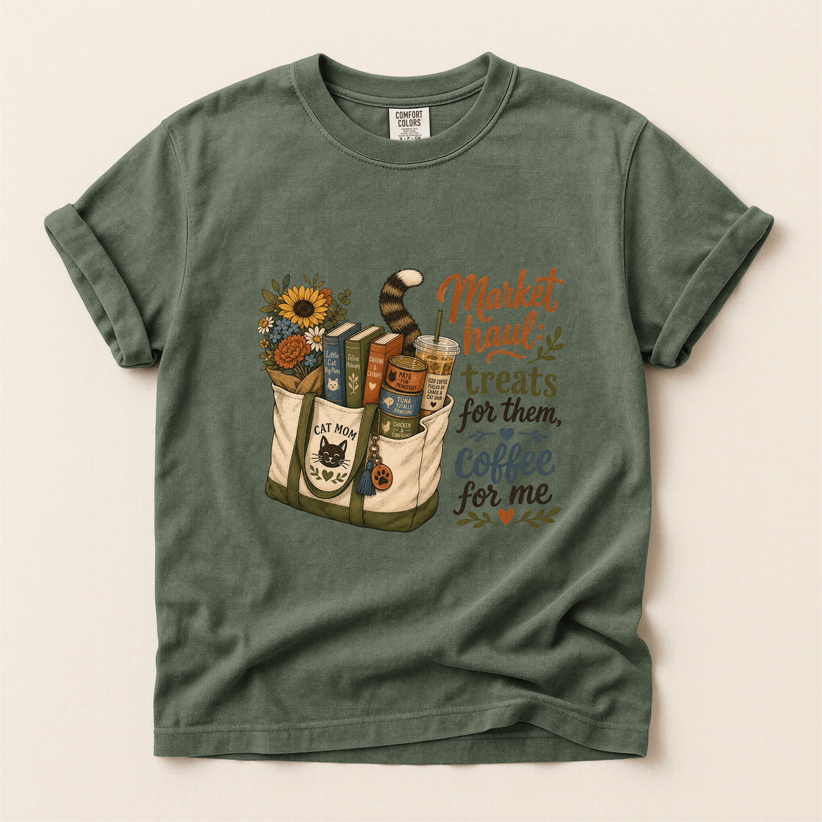 Market Haul Cat Mom – Moss Comfort Colors tee