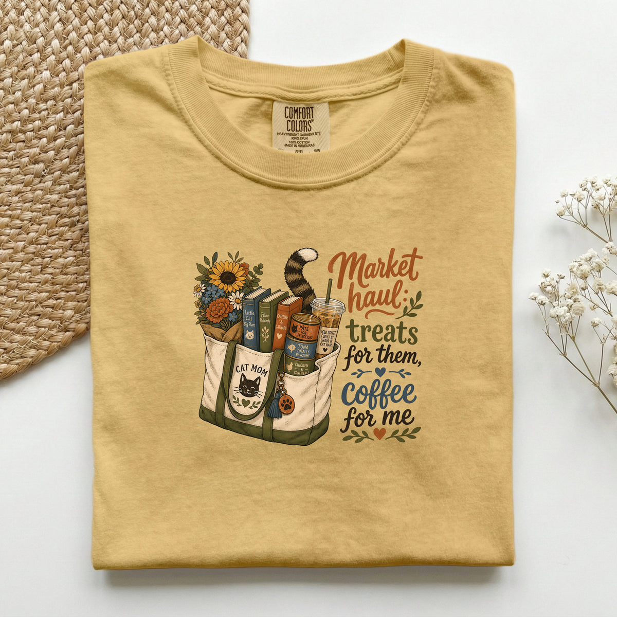Market Haul Cat Mom – Mustard Comfort Colors tee