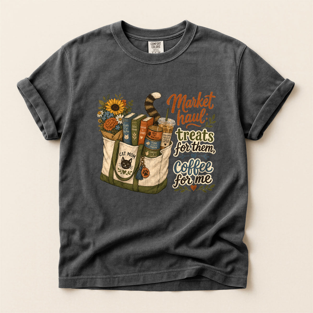 Market Haul Cat Mom – Pepper Comfort Colors tee