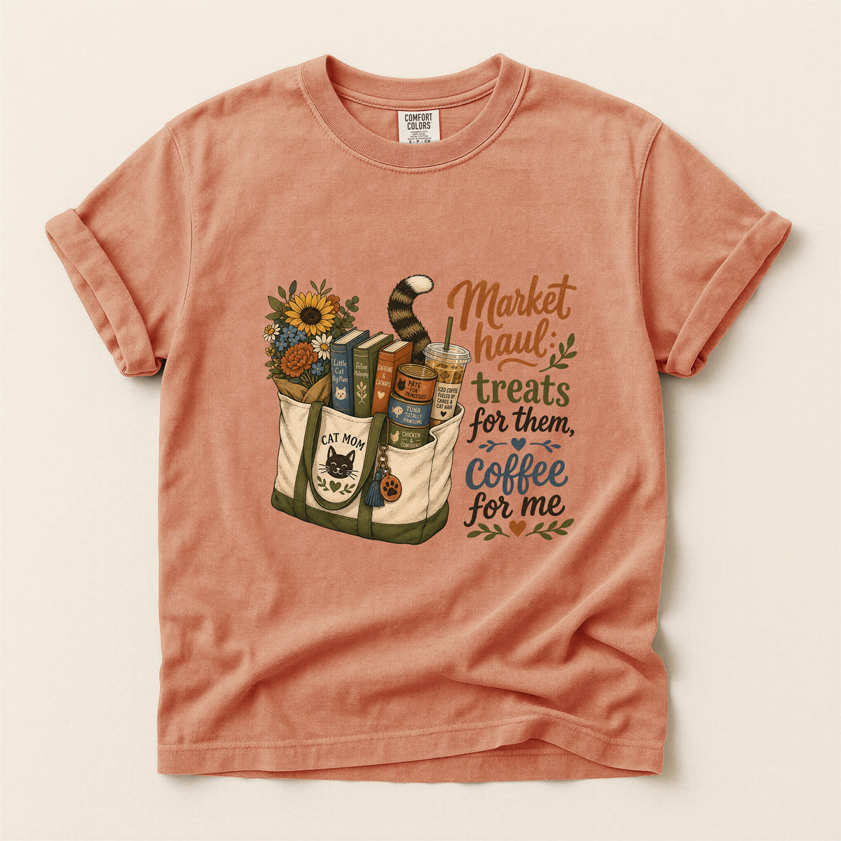 Market Haul Cat Mom – Terracotta Comfort Colors tee