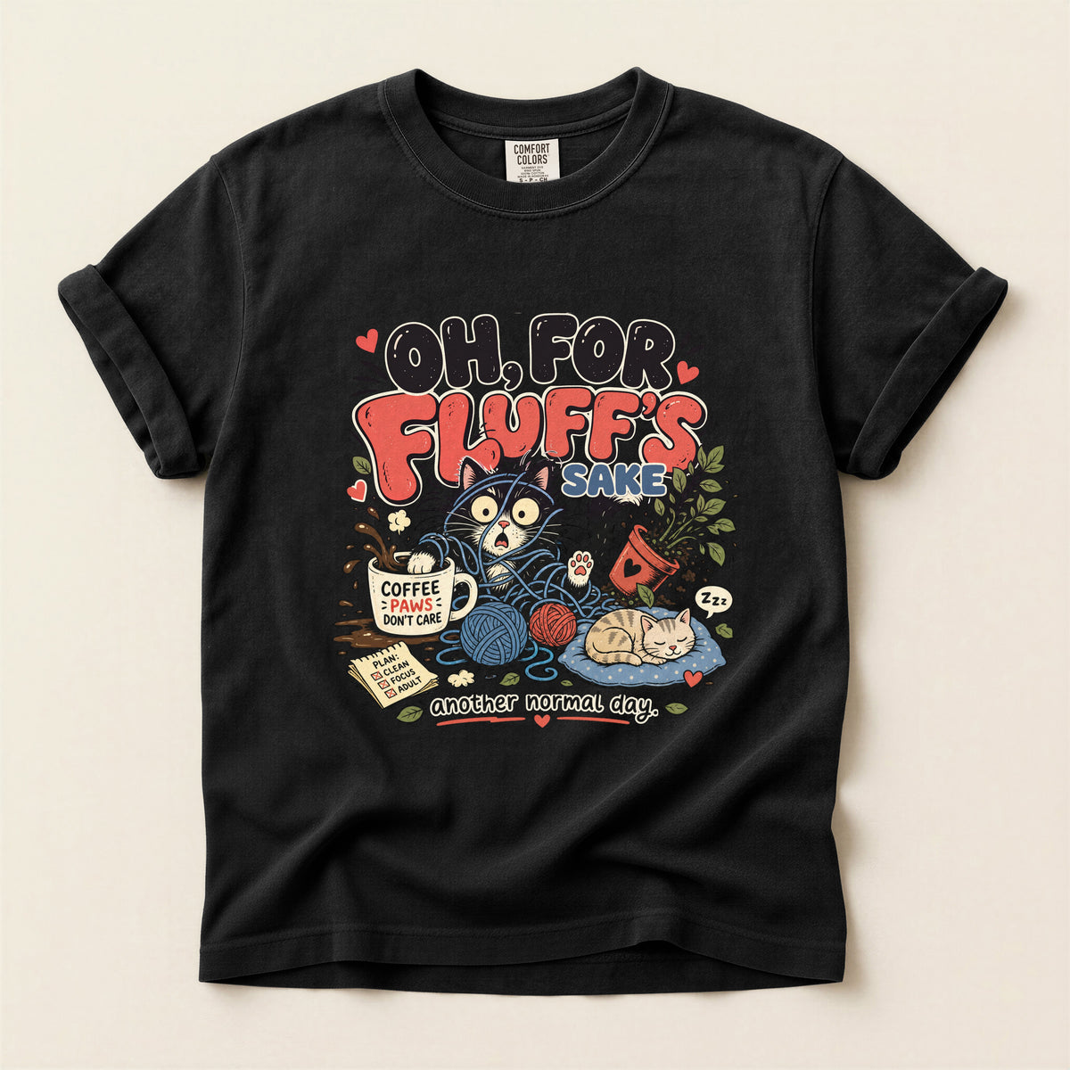 Oh, For Fluff's Sake graphic tee in Black, flat lay
