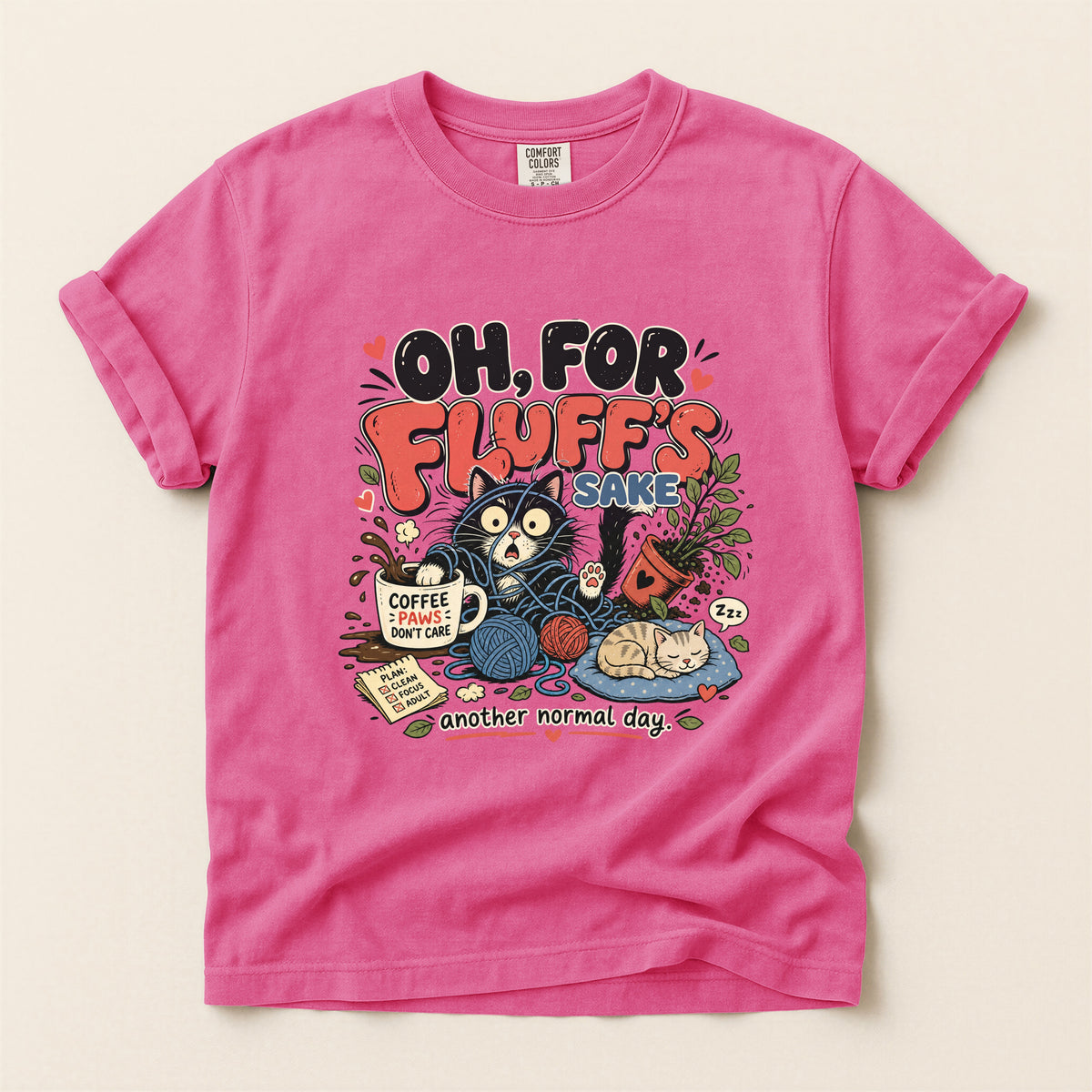 Oh, For Fluff's Sake graphic tee in Crunchberry, flat lay