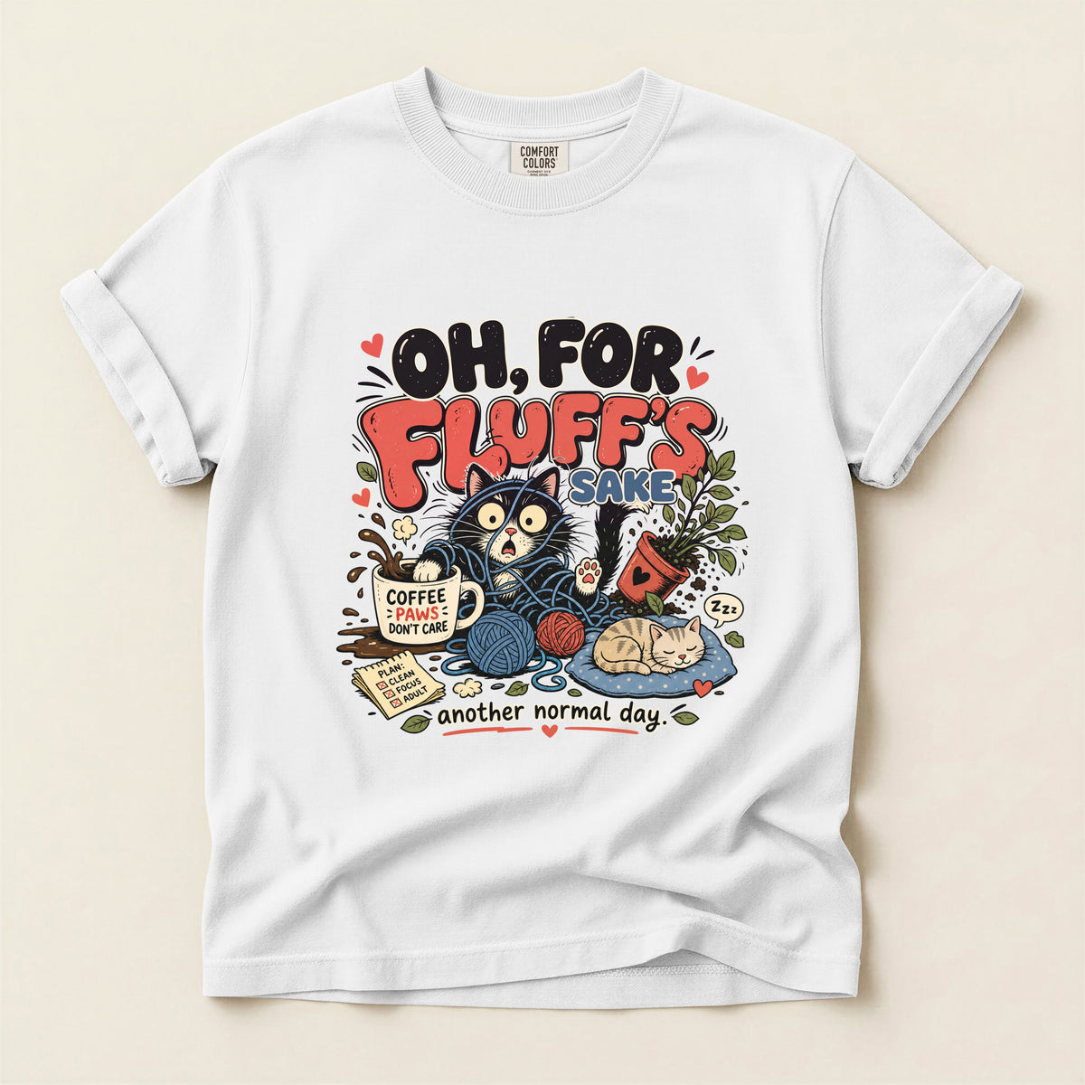 Oh, For Fluff's Sake graphic tee in White, flat lay
