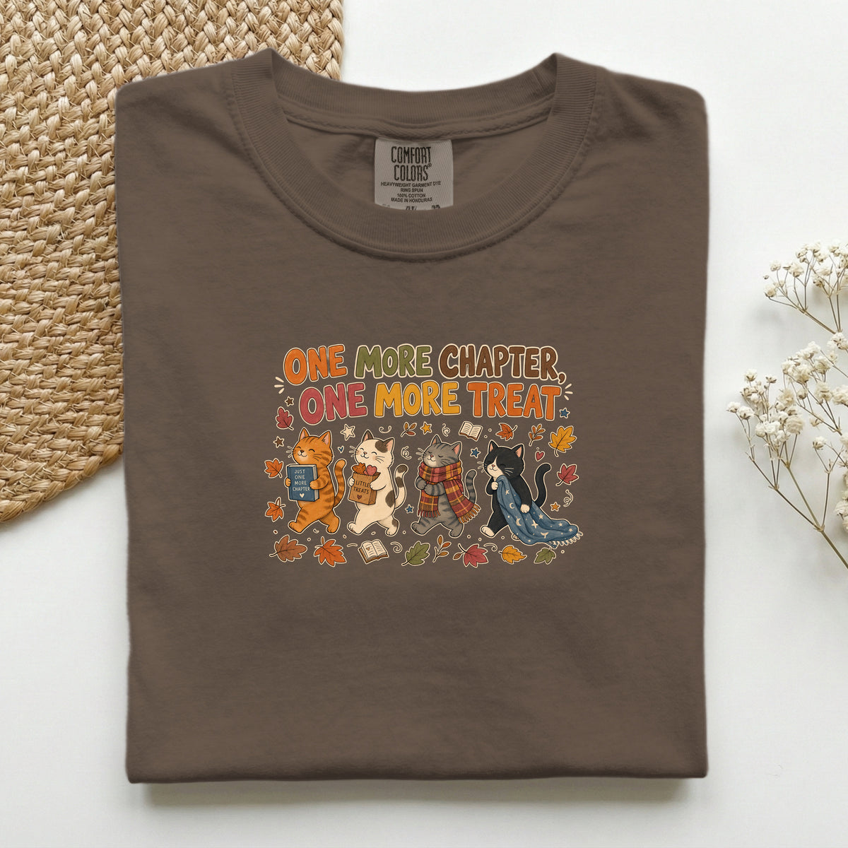 One More Chapter One More Treat graphic tee in Espresso, folded flat lay