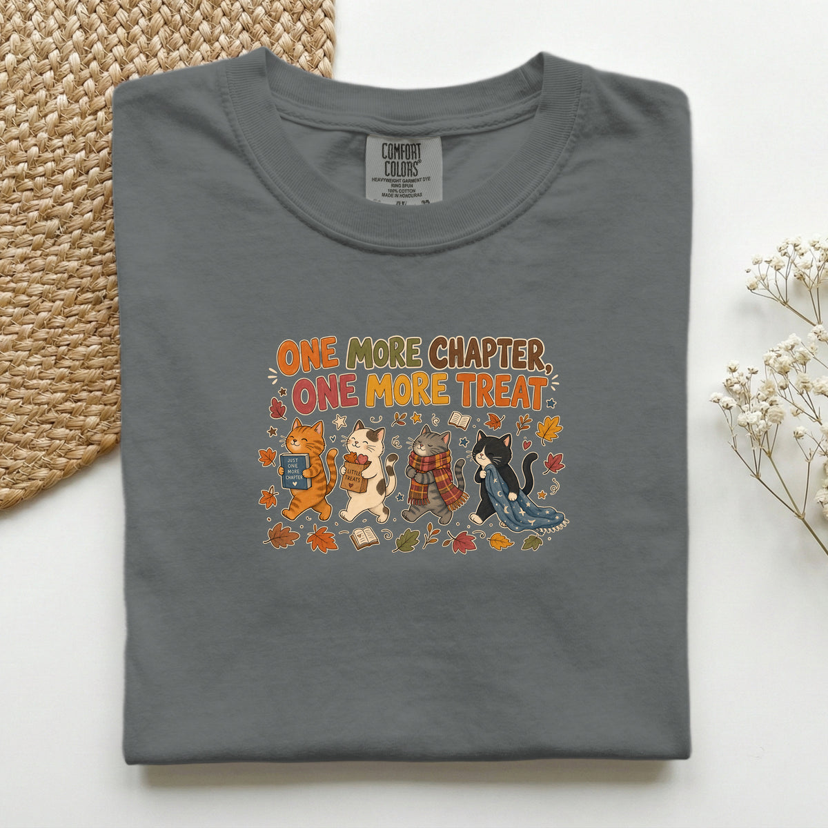 One More Chapter One More Treat graphic tee in Pepper, folded flat lay