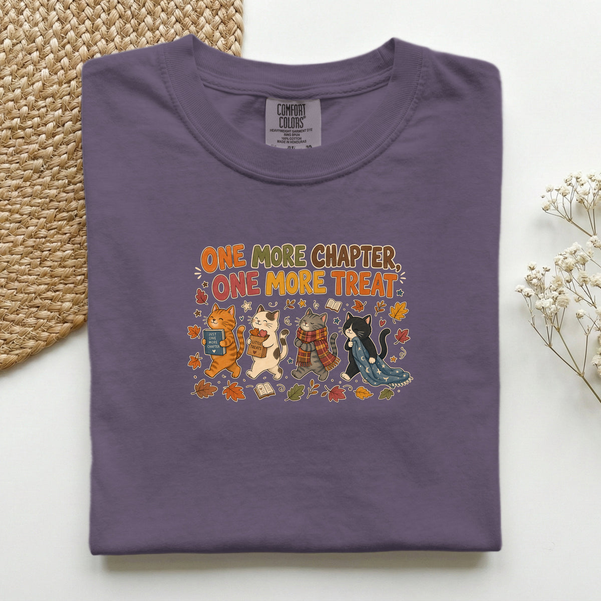 One More Chapter One More Treat graphic tee in Wine, folded flat lay