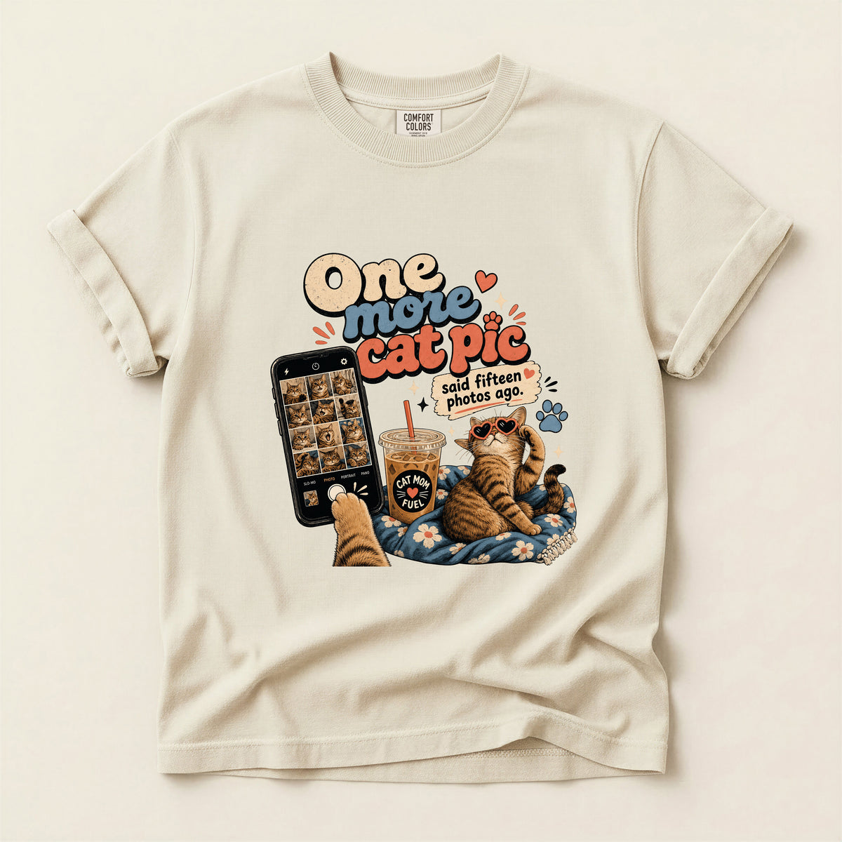One More Cat Pic graphic tee in Ivory, folded flat lay