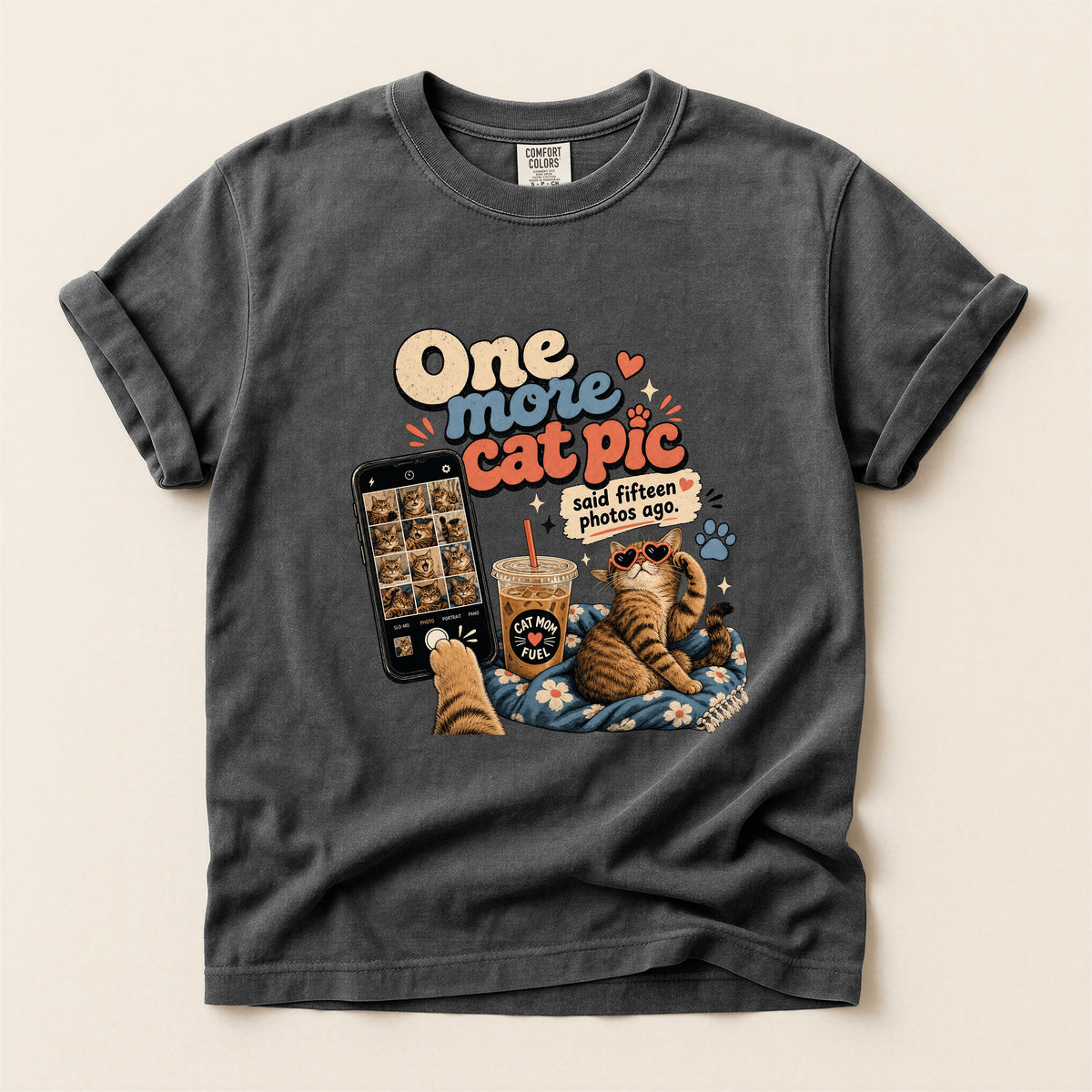 One More Cat Pic graphic tee in Pepper, folded flat lay