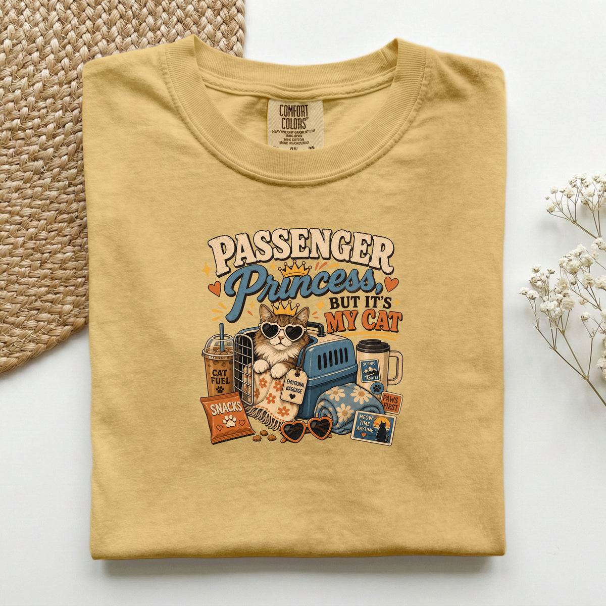 Passenger Princess graphic tee in Mustard, folded flat lay