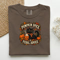 Pumpkin Spice & Feral Advice graphic tee in Espresso, folded flat lay