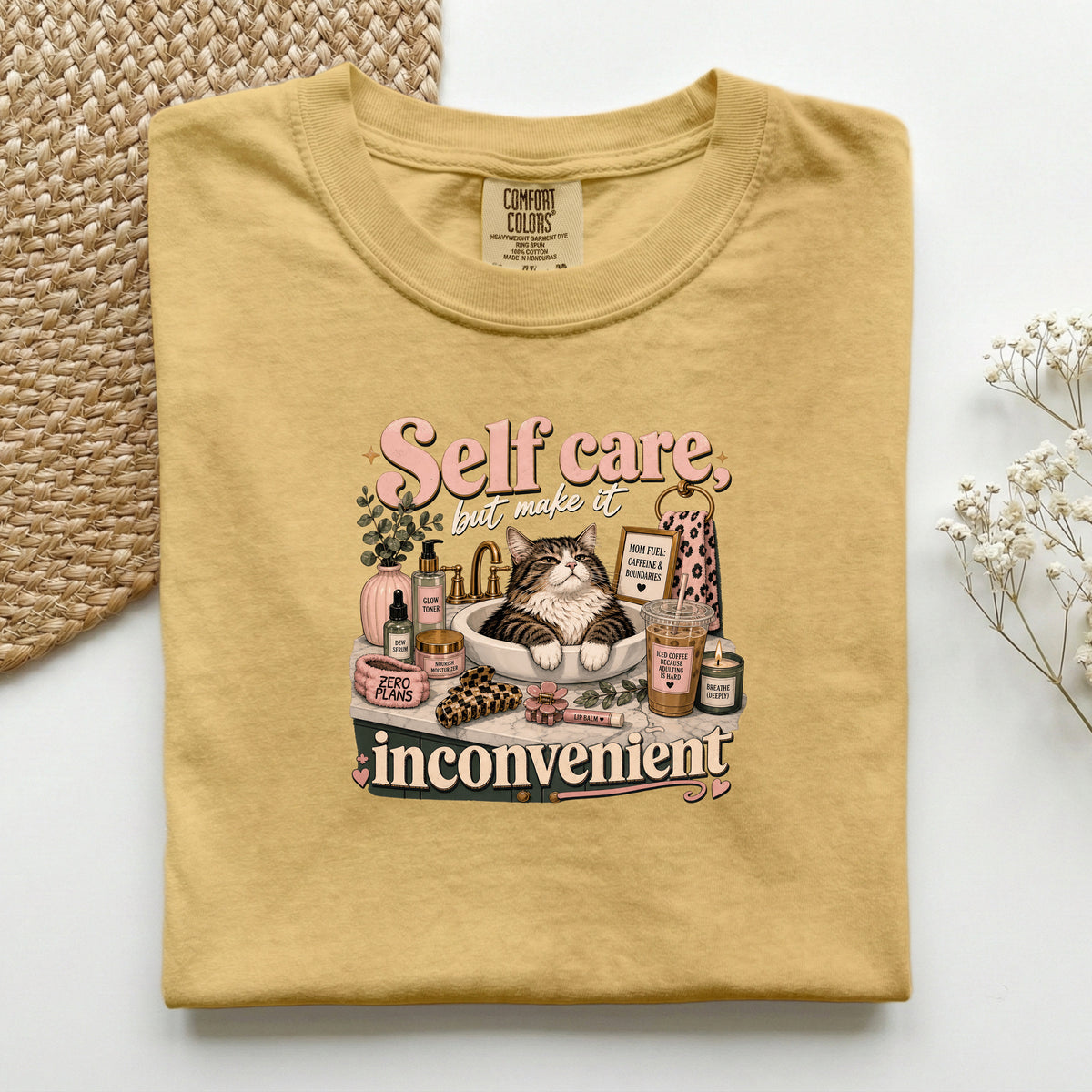 Self Care Inconvenient – Mustard Comfort Colors tee